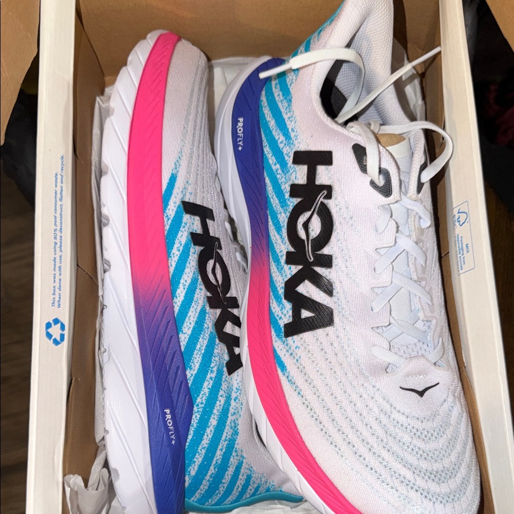 Hoka Men's Athletic Shoes in White, Blue & Pink - Picture 2 of 4